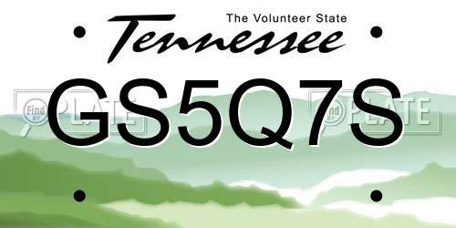 GS5Q7S Tennessee License Plate