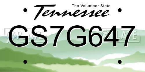GS7G647 Tennessee License Plate