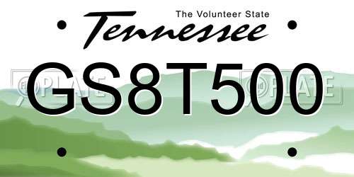 GS8T500 Tennessee License Plate