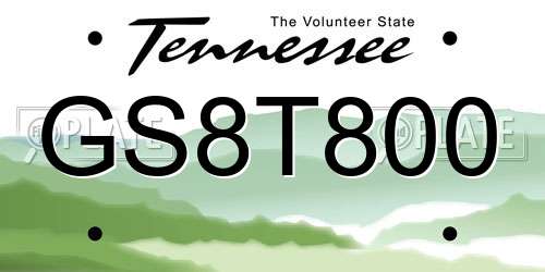 GS8T800 Tennessee License Plate