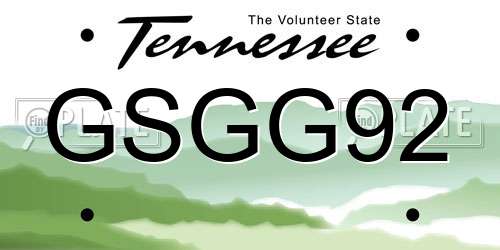 GSGG92 Tennessee License Plate