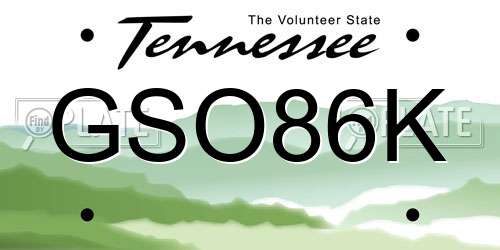 GSO86K Tennessee License Plate