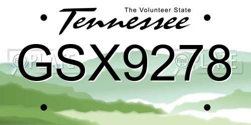 GSX9278 Tennessee License Plate