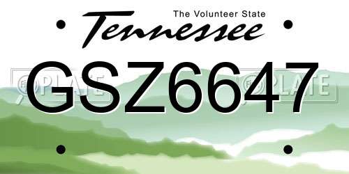 GSZ6647 Tennessee License Plate