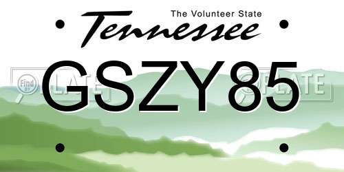GSZY85 Tennessee License Plate