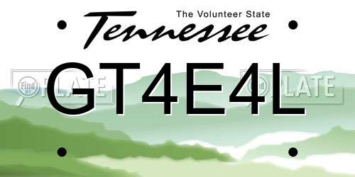 GT4E4L Tennessee License Plate