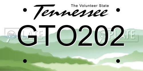 GTO202 Tennessee License Plate