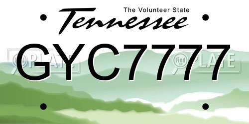 GYC7777 Tennessee License Plate