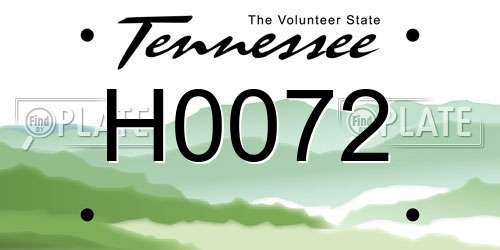 H0072 Tennessee License Plate