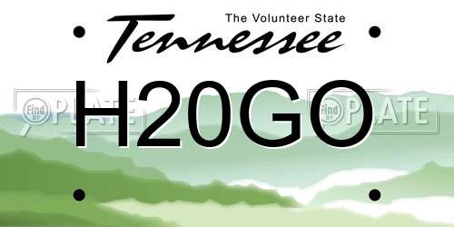 H20GO Tennessee License Plate