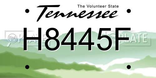 H8445F Tennessee License Plate