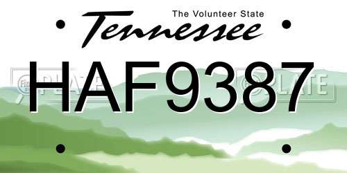 HAF9387 Tennessee License Plate