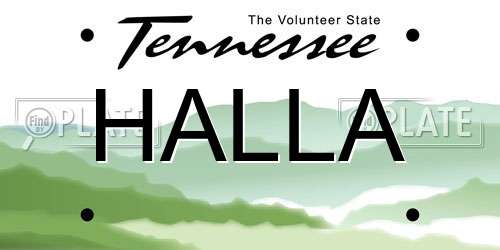 HALLA Tennessee License Plate