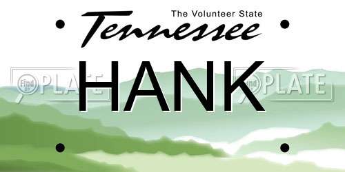 HANK Tennessee License Plate