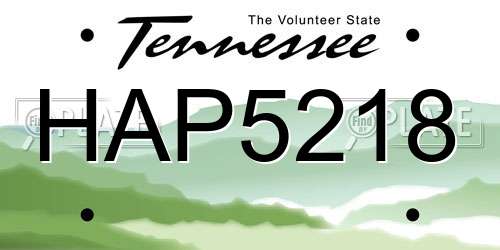HAP5218 Tennessee License Plate