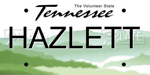 HAZLETT Tennessee License Plate