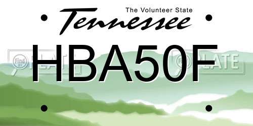 HBA50F Tennessee License Plate