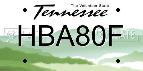 HBA80F Tennessee License Plate