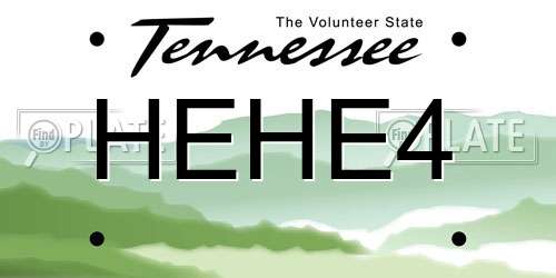 HEHE4 Tennessee License Plate