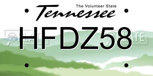 HFDZ58 Tennessee License Plate