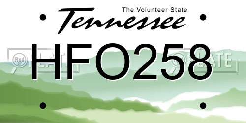 HFO258 Tennessee License Plate