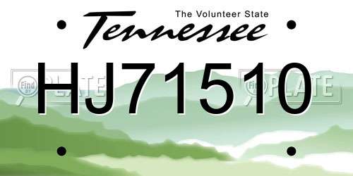 HJ71510 Tennessee License Plate