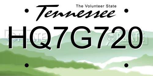 HQ7G720 Tennessee License Plate
