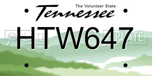 HTW647 Tennessee License Plate