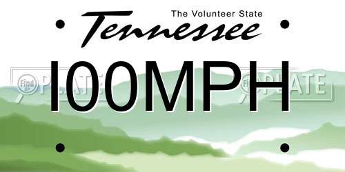 I00MPH Tennessee License Plate
