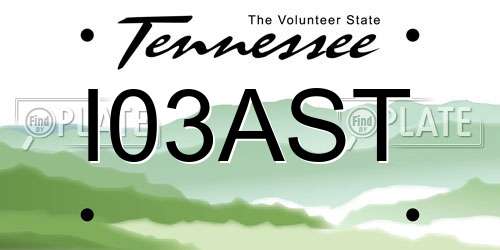 I03AST Tennessee License Plate