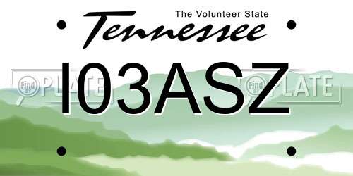 I03ASZ Tennessee License Plate