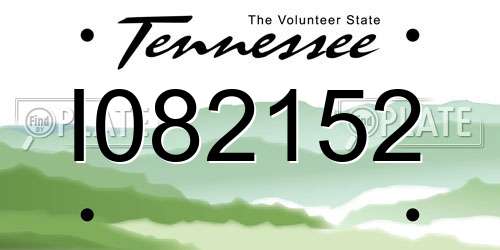 I082152 Tennessee License Plate