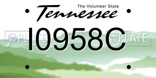 I0958C Tennessee License Plate