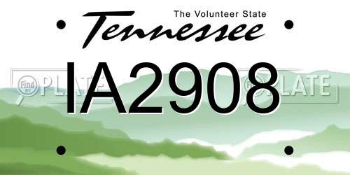 IA2908 Tennessee License Plate