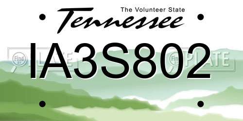 IA3S802 Tennessee License Plate