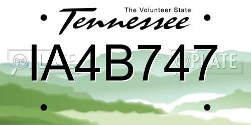 IA4B747 Tennessee License Plate