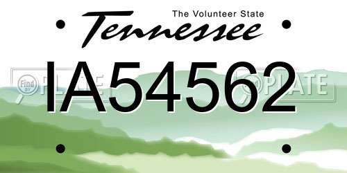 IA54562 Tennessee License Plate