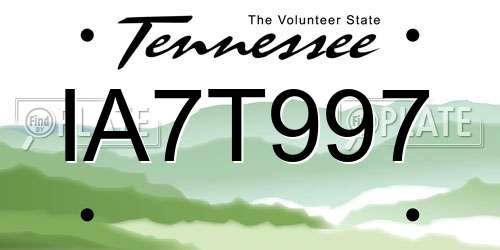 IA7T997 Tennessee License Plate