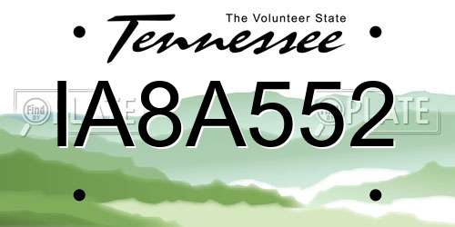 IA8A552 Tennessee License Plate