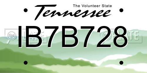 IB7B728 Tennessee License Plate