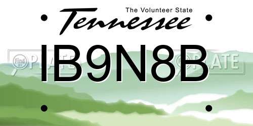 IB9N8B Tennessee License Plate