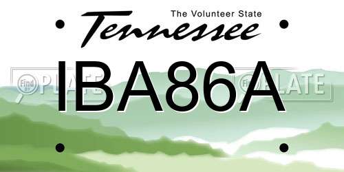 IBA86A Tennessee License Plate