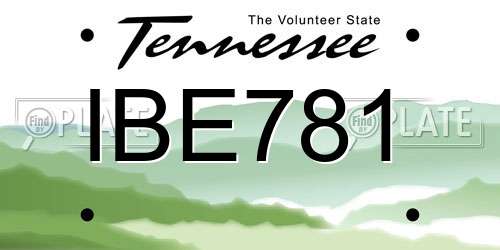 IBE781 Tennessee License Plate
