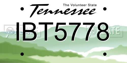 IBT5778 Tennessee License Plate
