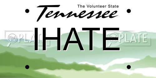 IHATE Tennessee License Plate