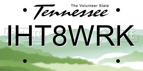 IHT8WRK Tennessee License Plate