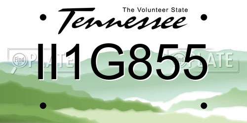 II1G855 Tennessee License Plate