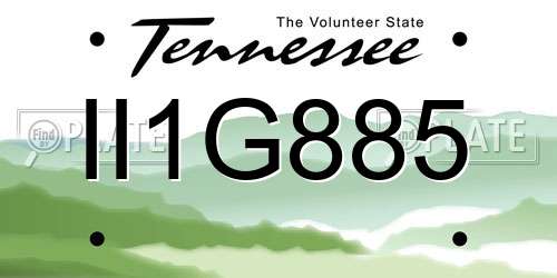 II1G885 Tennessee License Plate