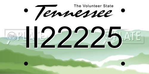 II22225 Tennessee License Plate