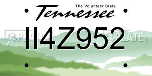 II4Z952 Tennessee License Plate